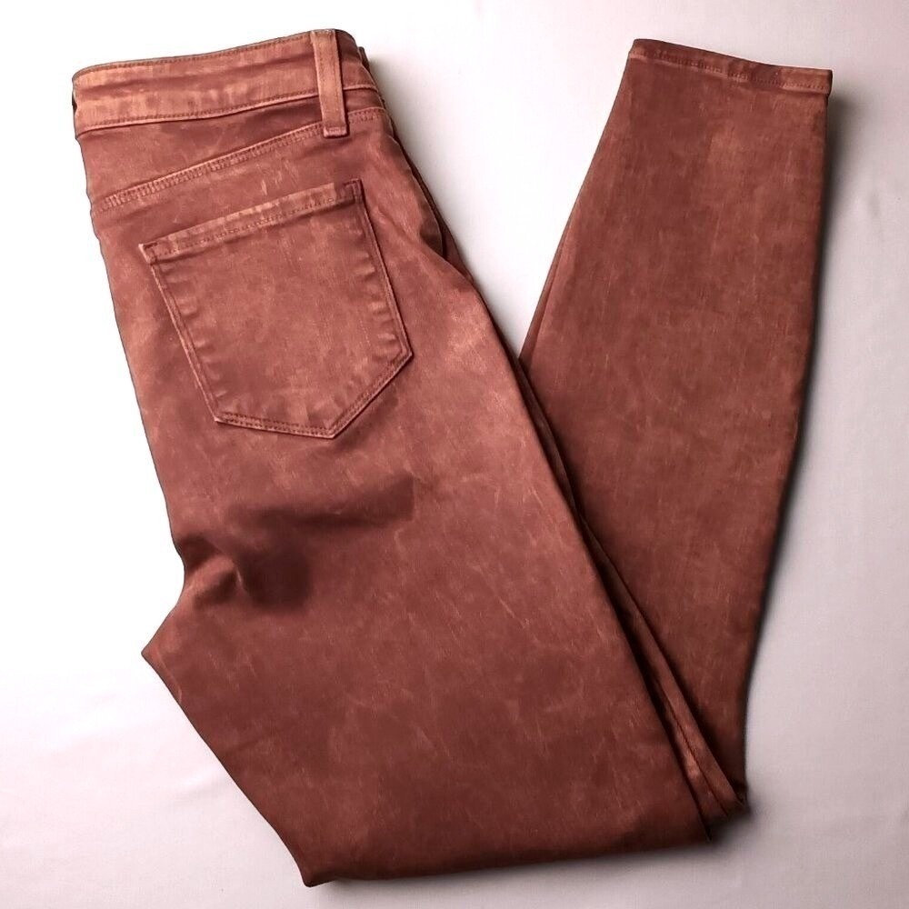 L'AGENCE Womens Coated High Rise Skinny Jeans Size 27/4 Rust Brown Faux Leather